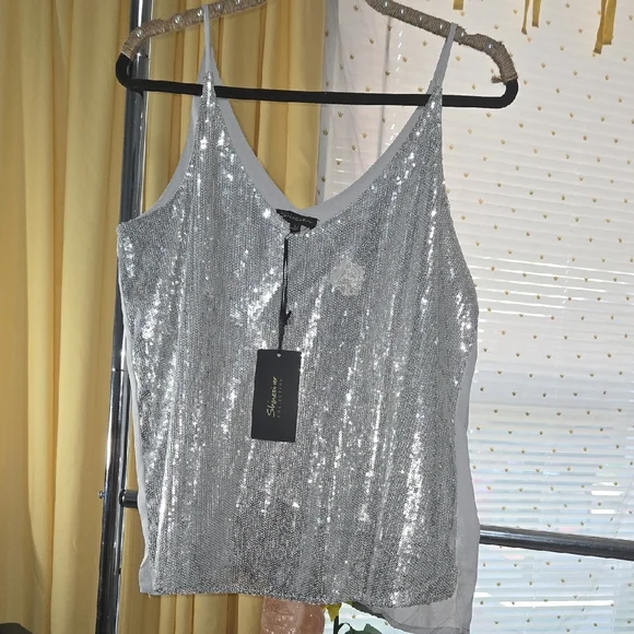 Shinestar Silver Sequin Women's Top - Picture 1 of 5